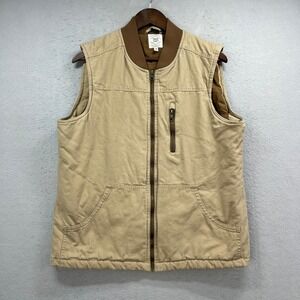 True Craft Vest Mens M Tan Cotton Canvas Padded Full Zip Workwear Utility